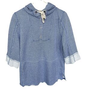 Soft Surroundings Hoodie Womens Medium Blue Terry Sweatshirt 3/4 Sleeves Blue